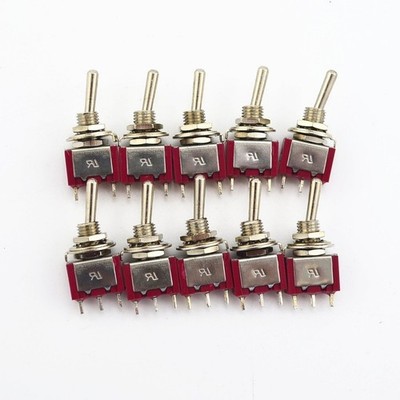 10Pcs Red 3 Pin 3 Position ON-OFF-ON SPDT Mini Latching Toggle Switch #pk