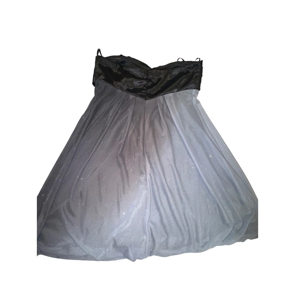 Xscape Joanna Chen Black Silver Ombre Glitter Tulle Empire Waist Mini Dress 14 - image 4 of 4