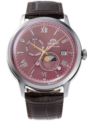 Orient RA-AK0807R30B Bambino Sun & Moon 41mm 3ATM Automatikuhr Herren Rot Silber