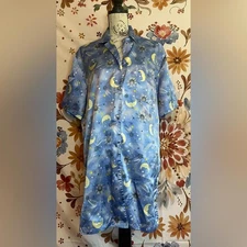 VTG Y2K Kathryn M/L Celestial Whimsigoth Blue Polyester Button Up Sleep PJ Gown