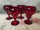 4 Vintage Ruby Red Amberina Fenton Georgian Water Goblet, Thumb Print, 5.5”