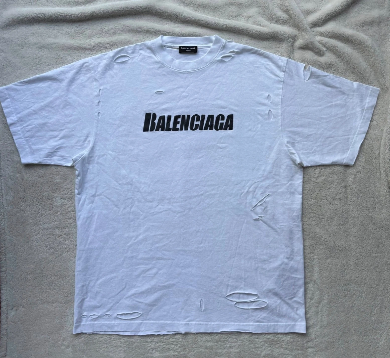 Balenciaga — Balenciaga White Bold Caps Distressed Logo Tee XL - MSRP $850 - New - Authentic