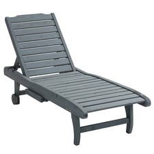 Outsunny Garden Patio Sun Lounger, Outdoor Wooden Sun Bed with Built-In Table