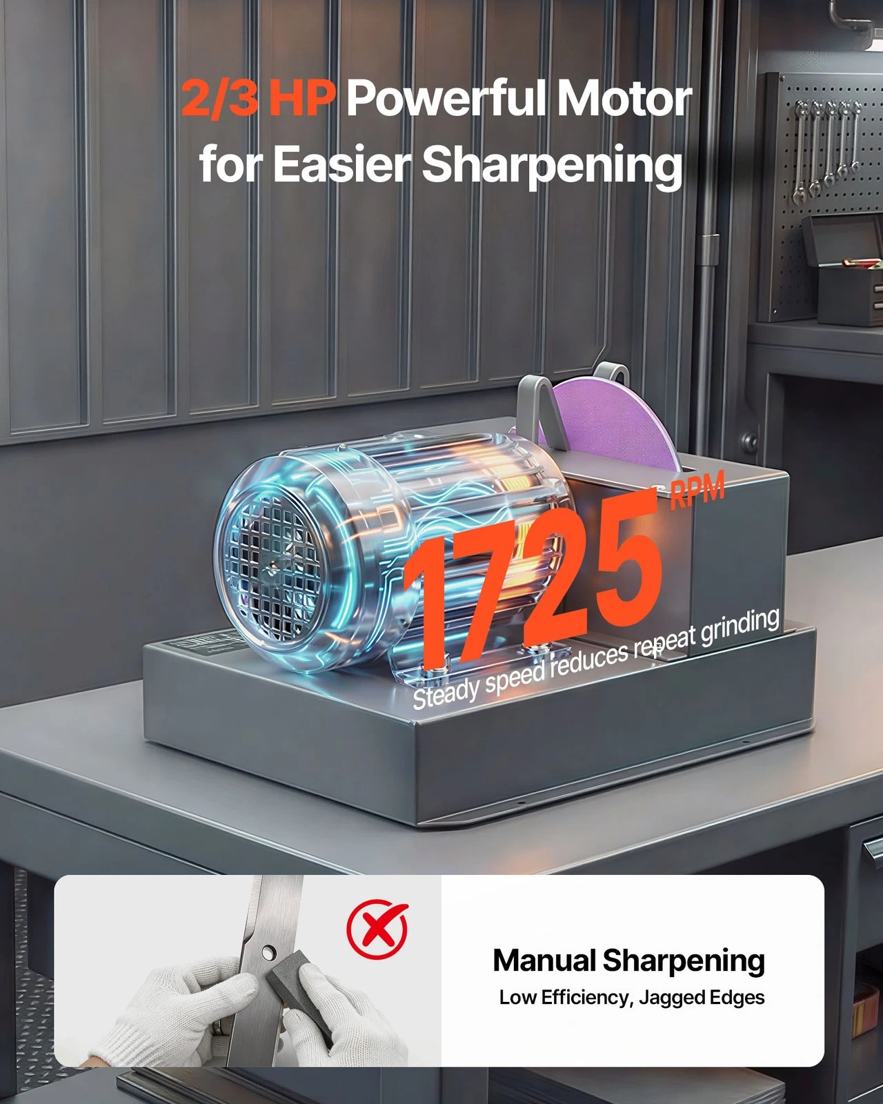 VEVOR 2/3HP Lawn Mower Blade Sharpener with Blade Balancer & 7" Grinding Wheel image 3