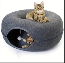 Dark Gray Cat Donut Tunnel, Felt, Zip Together, Cat Nest