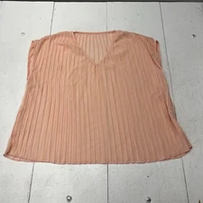 Shein Curve Pink Pleated Sheer V-Neck Short Sleeve Blouse Women's Size 0XL NEW