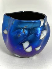 Rare Arthur Allison Iridescent Oil Spot Art Glass, Freeform Mini Blue #54-344