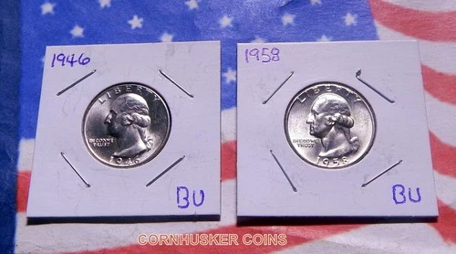 1946 AND 1958 90%  SILVER QUARTER  PROOF COINS  FREE SHIP $27.58 MELT👀