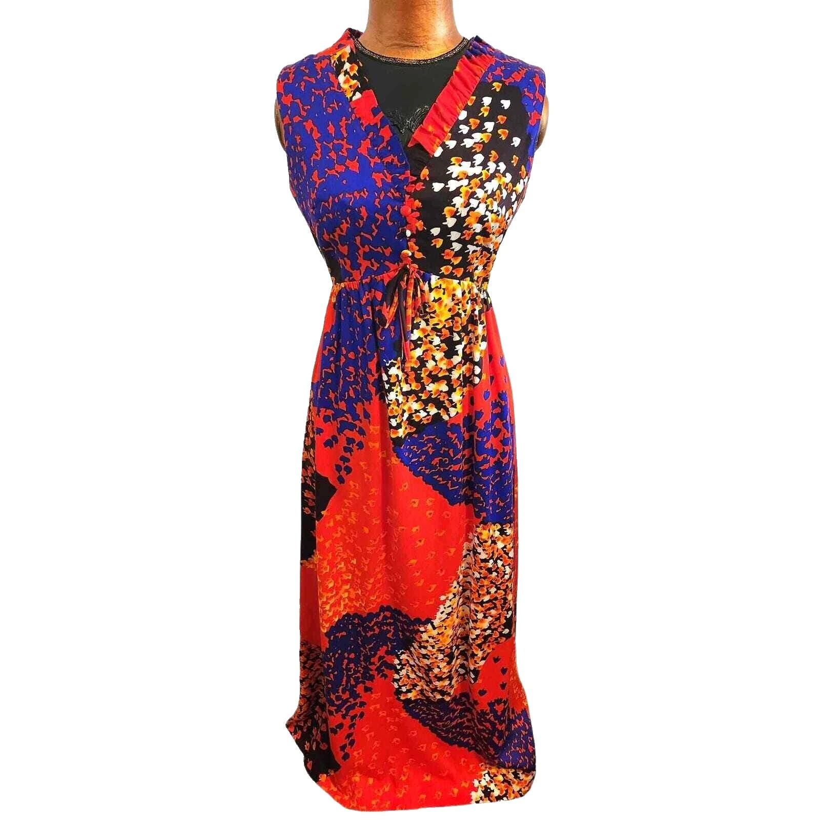 多色超长 1960s 女士复古连衣裙