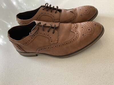 PRIMARK MEN'S TAN FAUX LEATHER/SUEDE BROGUE SHOES