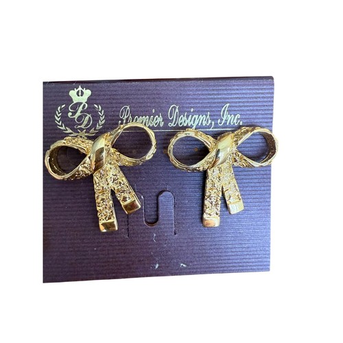 Premier Designs Gold Bow Earrings Textured Studs Elegant Jewelry - Picture 2 of 6
