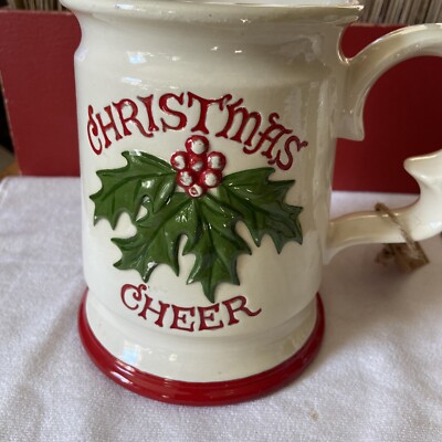 1980 Christmas Cheer Handmade Ceramic Mug -A Christmas Wish  5 3/4''H X 4''D