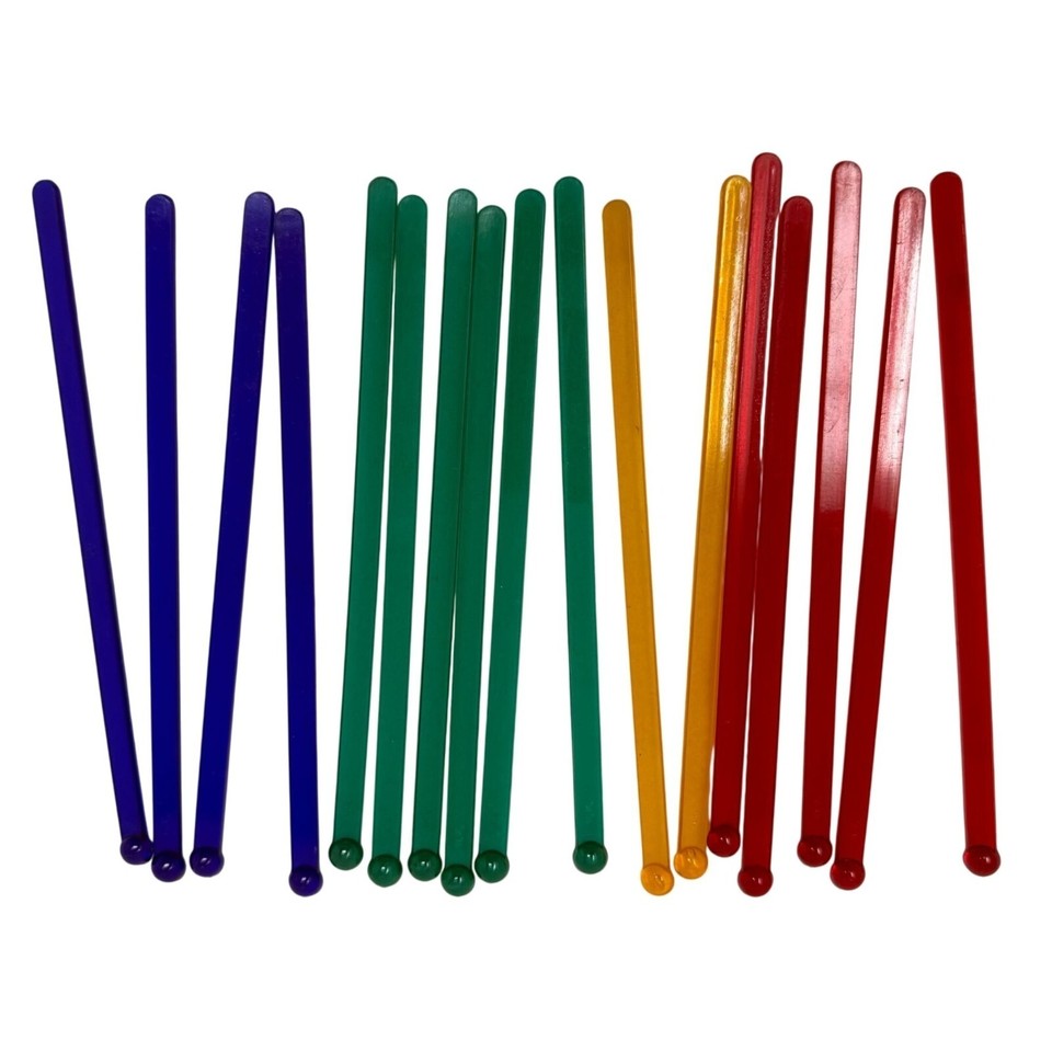 Vintage Colorful Stir Swizzle Sticks Red Green Yellow Blue set of 17 ...