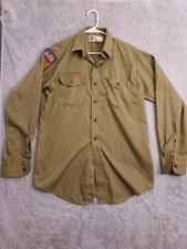 Vintage Boy Scouts Shirt Mens Size 15 Polyester Blend Green Brown Made USA Light