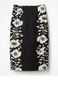 Boden Richmond Stretch Cotton Pencil Skirt Size 6 Black Ivory Floral