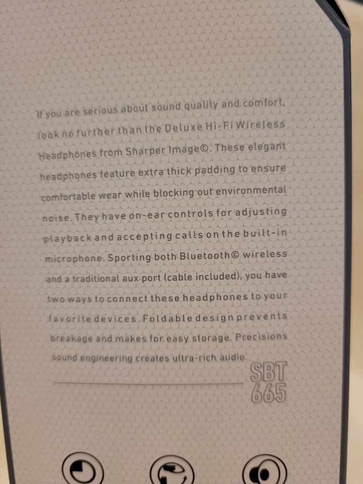 Sharper Image SBT665 Deluxe Hi-Fi Wireless Headphones NIB - Image 4 of 4