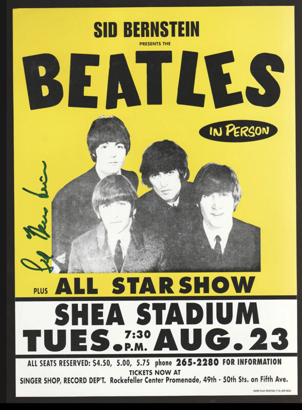 SID BERNSTEIN SIGNED BEATLES AT SHEA STADIUM NY AUGUST 23