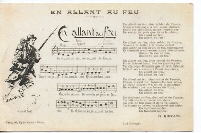 Old postcard Chant MILITAIRE - En going au Feu - Paroles et score - A. RIGAUD
