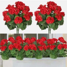 1-2 Bundles Artificial Red Geranium Silk Flowers Outdoor Plant Bush Faux Flower