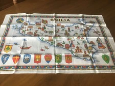 Sicilia Tea Towel Souvenir Cotton Italian Kitchen Cloth Map of Sicily New