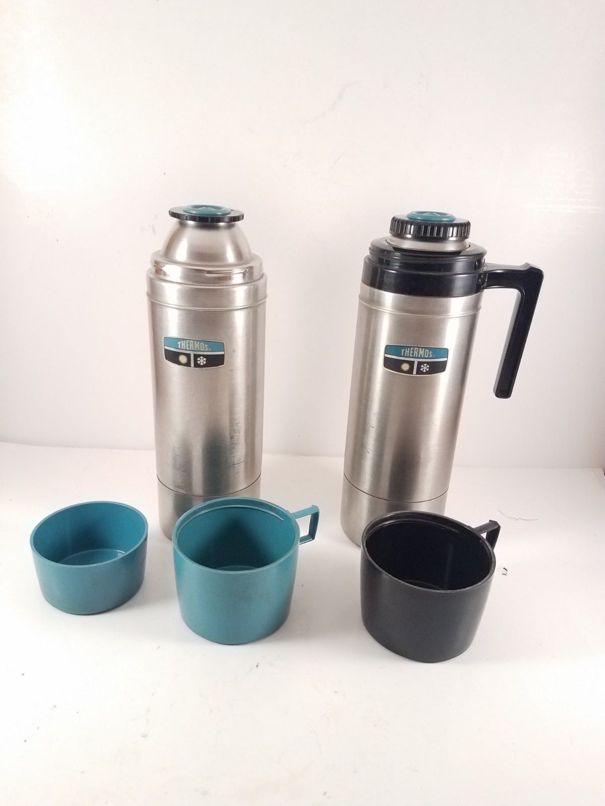 Two Thermos Set Stainless Steel Model 2464S Quart Size Vacuum Bottles
