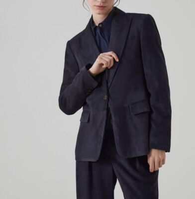 Designer Damen Marineblau Wildleder Lammleder Blazer Büro Mantel Kleidung Blazer
