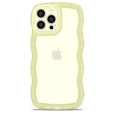 iPhone 15 Pro Max Case, Wavy Edge, Clear Back Design, Anti-Slip Grip Clar-Yellow
