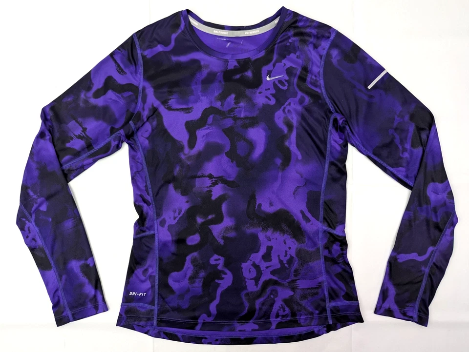 Camisa Nike Miler Running Dri-Fit Mármol Púrpura/Negro, Mujer Pequeña, Suave Compresión Foto 2 de 4