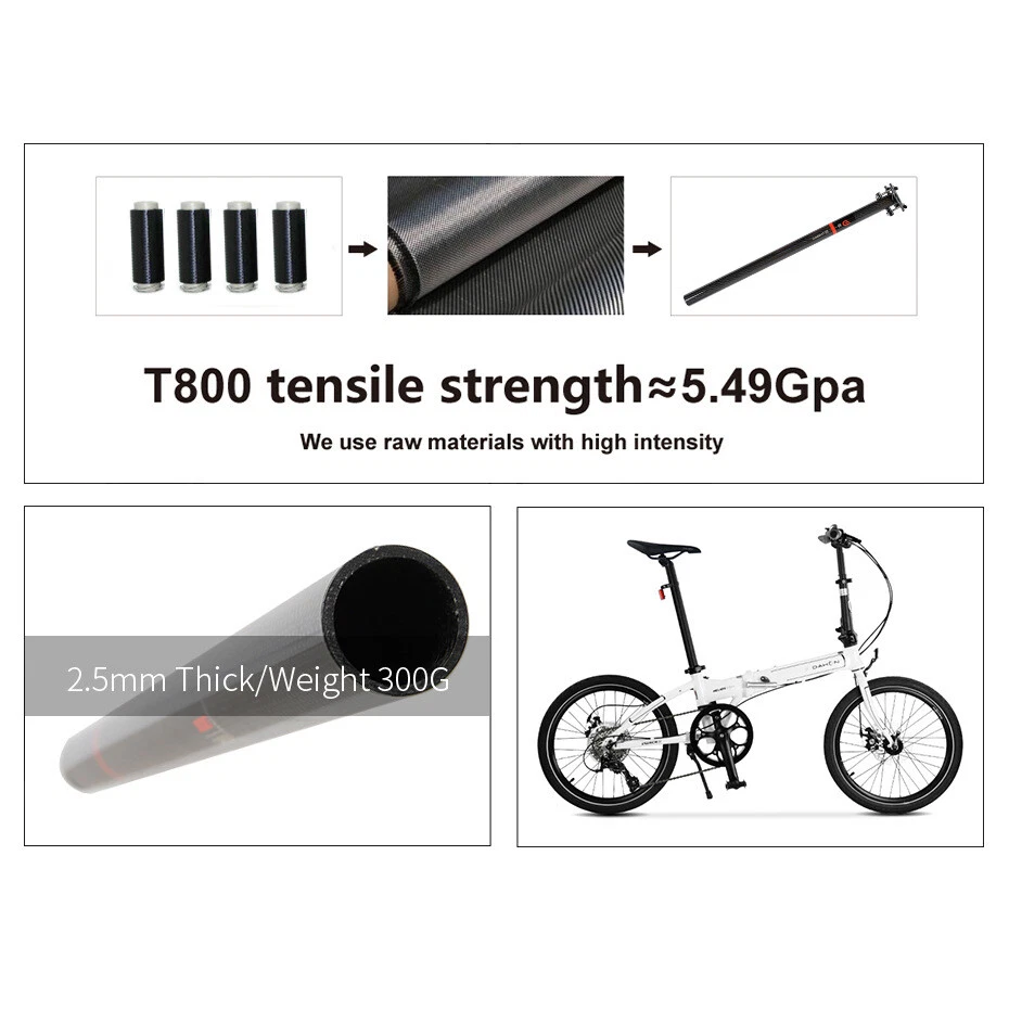 Tija de sillín de bicicleta de carbono plegable BMX tija de asiento de bicicleta 33,9 * 580 mm para Dahon 412 Foto 2 de 4