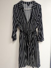 Torrid Button Up Dress Women Sz 2 Black White Striped Long Sleeve Collar