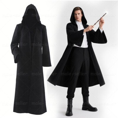 Halloween Mens Hooded Robe Cloak Cape Costume Cosplay Fit Star Wars Jedi Knight