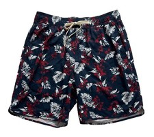 Fair Harbor Swim Trunks Shorts Lined Medium Navy Nautical Hawaiian Red White Blu