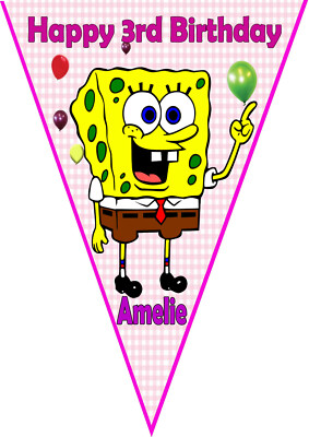 10/15/20 Large SpongeBob SquarePants Personalised Birthday Party Bunting Banner 