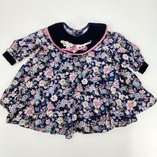 Vtg 90s Jolene USA Baby Toddler 2T Velvet Peter Pan Bib Collar Rose Lace Dress