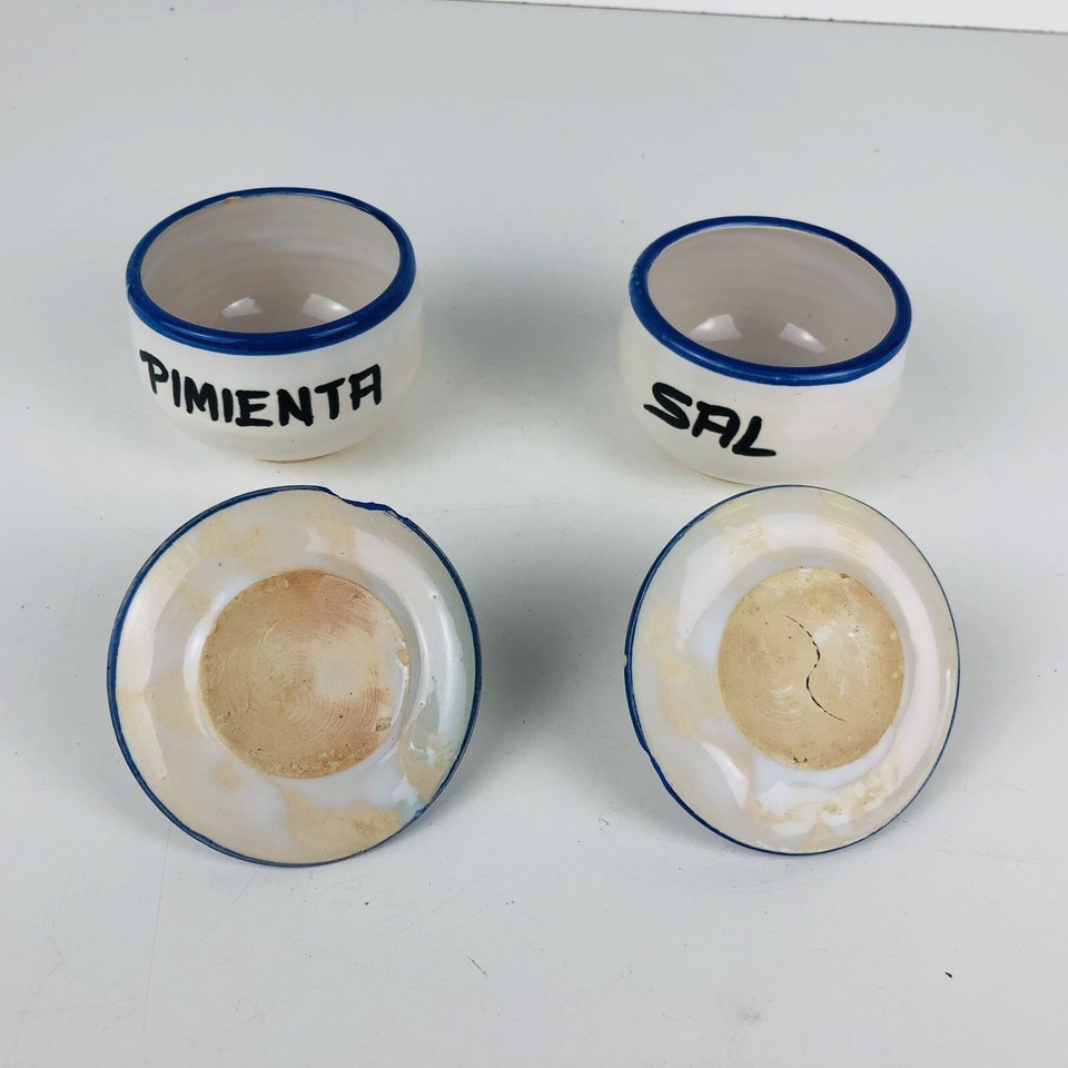3pc Salt Pepper Spanish Bowl Set Folk Pottery Sal Pimienta Handmade