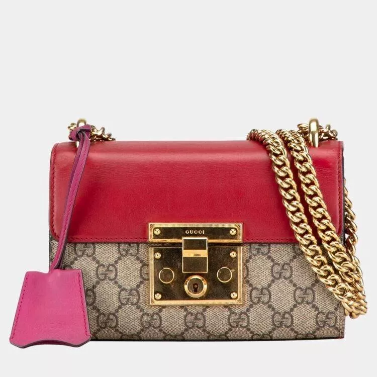 Sac bandoulière Gucci beige/rouge petit cadenas GG Supreme