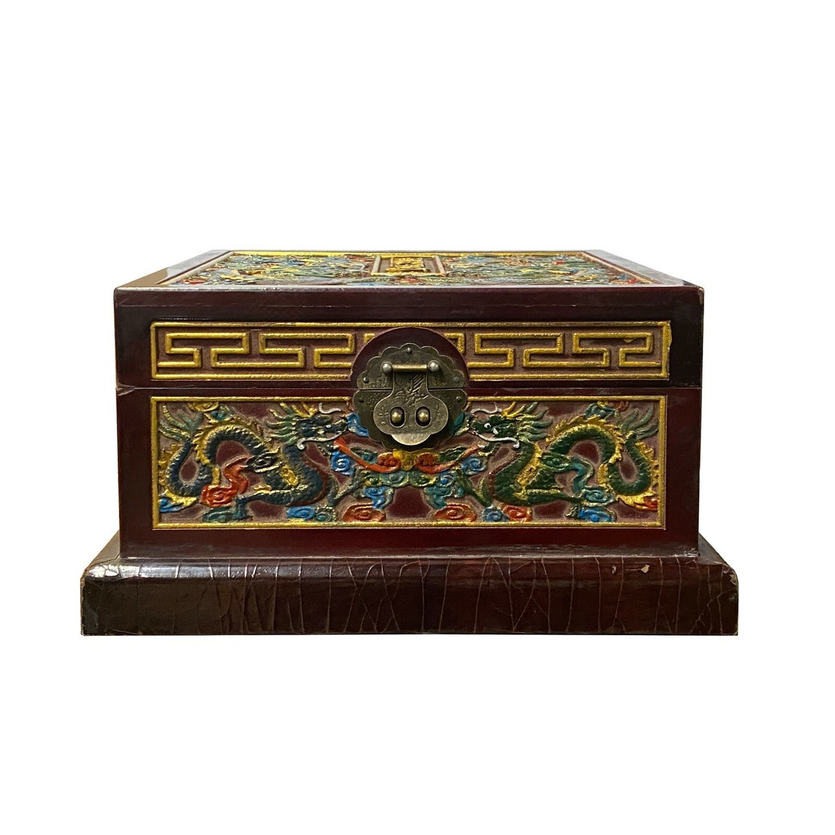 Chinese Dimensional Relief Dragon Motif Square Storage Box Chest ws1944S Chinese Dimensional Relief Dragon Motif Square Storage Box Chest ws1944S