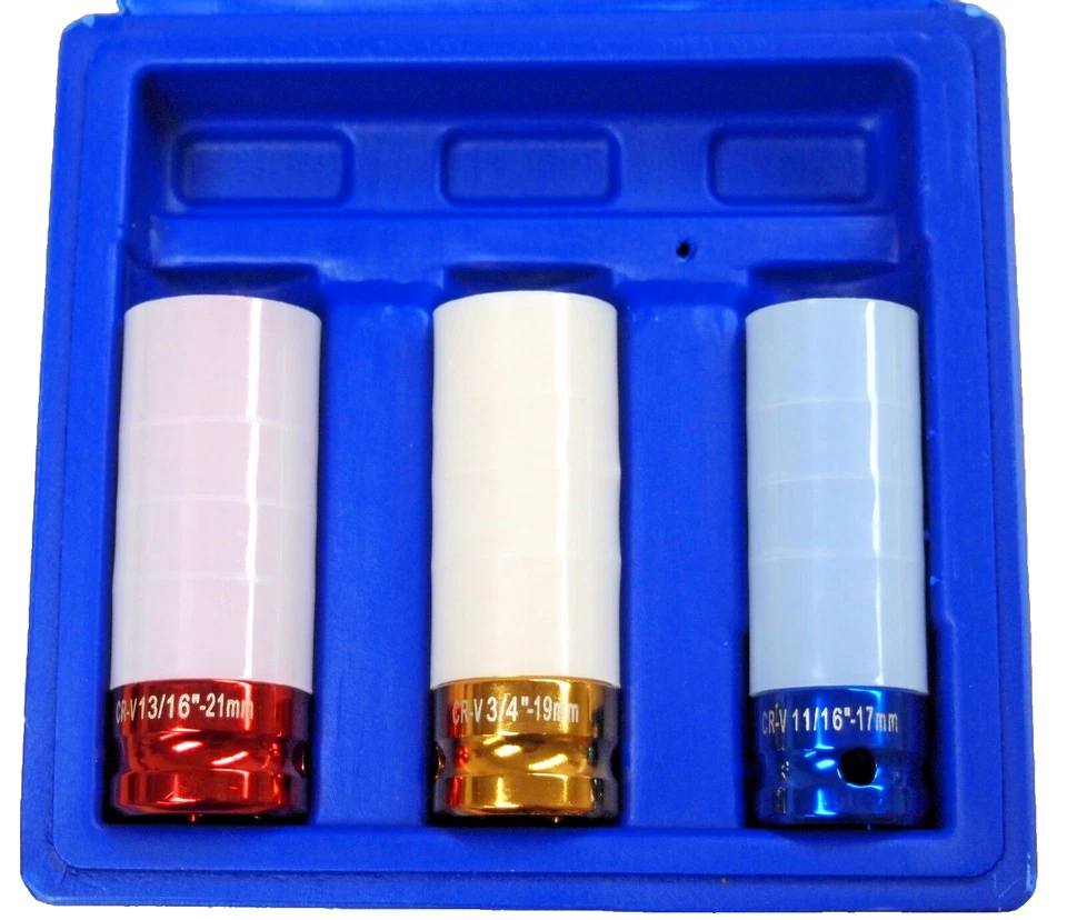 3 PCS 1/2in Dr. Colored Deep Impact Socket Thin Wall 17mm 19mm 21mm Nylon Sleeve - Image 4 of 4