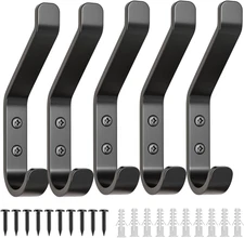 Wall Hooks for Hanging Coats - 5 Pack Double Hook Design, Hat Organizers, Wall M