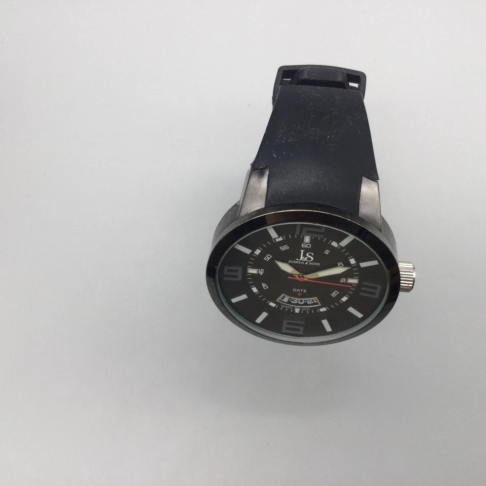 Joshua & Sons Reloj Hombre 49mm Tono Plateado Negro Analógico Fecha JS64BK Batería Nueva Foto 3 de 4