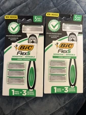 Lot of 2 Bic Flex 5 Sensitive Refillable Blades 3 Cartridges 1 Handle Mens