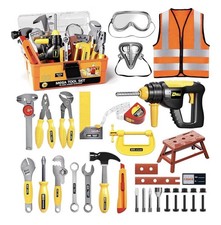 Kids Tool Set with Electronic Toy Drill  Construction Vest - Pretend Orange