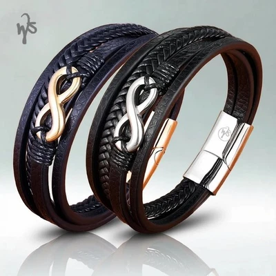 Bracelet pour homme WseSto cuir fermeture en acier inoxydable multicouche... - Photo 1/4
