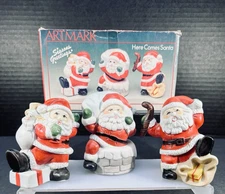 Vintage Artmark 3 Santas Here Comes Santa Porcelain 1987