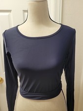 J.CREW WOMEN'S SWIM CROPPED TOP RASH GUARD NAVY Sz.M NWT