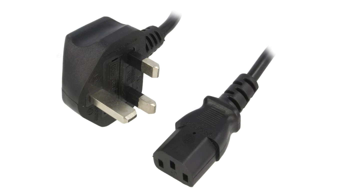 BS 1363 (G) Cable IEC C13 Male Female PVC 1.5m KAB-UK-P3-1.5-BK