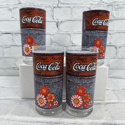 Vintage Coca-Cola Glass McDonalds The Denim Collection Set Of 4 80s - Picture 2 of 9