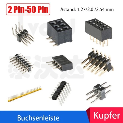 2 Pin-50 Pin Einreihig/Zweireihig Buchsenleiste Gerade Pin Header Female 2,54 mm