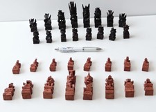 🔥Vintage Indonesian Hand Carved Wooden Chess Set 32 Pieces Complete No Board 