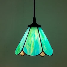 Tiffany Pendant Light Fixtures - Mini Dimmable Plug in Cyan Green Stained Gla...